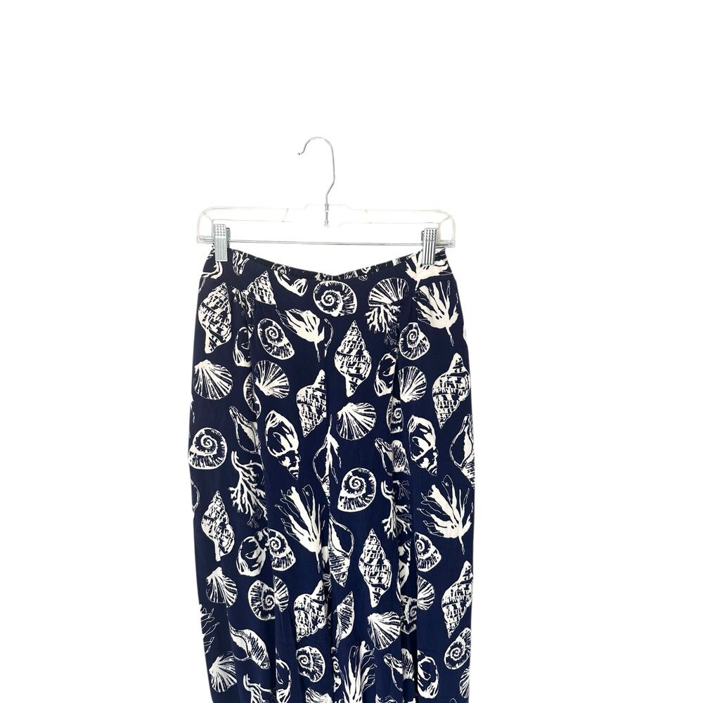 Venus Pants Blue White Seashell‎ Print Beachy Vacation Resort Cropped Small - Picture 3 of 10